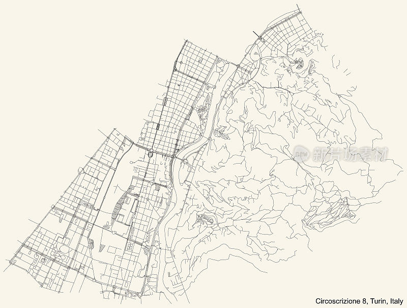 都灵第8区街路地图(圣萨尔瓦里奥，卡波，Borgo Po，尼斯mille丰，Lingotto，费城